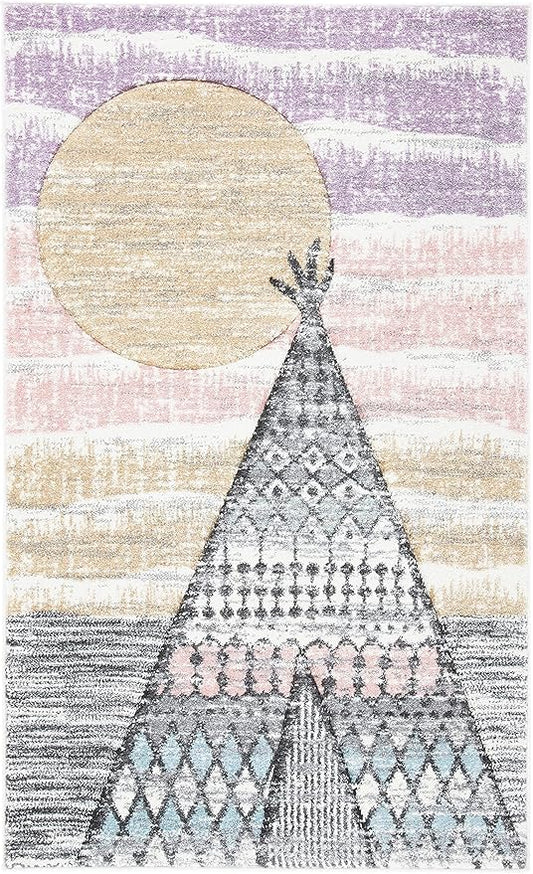 SAFAVIEH Carousel Kids Collection Accent Rug - 2' x 3', Grey & Pink, Boho Design, Non-Shedding & Easy Care, Ideal for High Traffic Areas for Boys & Girls in Playroom, Nursery, Bedroom (CRK117F)