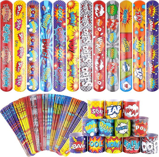 Kolewo4ever 144 Pieces Hero Slap Bracelet Hero Text Wristbands Hero Party Favors Slap Bracelets for Kids Boys Girls Snap Bracelets Hero Party Supplies