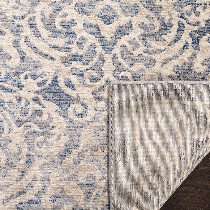SAFAVIEH Brentwood Collection 2' x 6' Light Grey/Blue BNT810G Damask Non-Shedding Living Room Entryway Foyer Hallway Bedroom Runner Rug