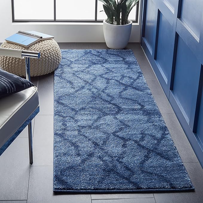 SAFAVIEH Retro Collection Runner Rug - 2'3" x 13', Blue & Dark Blue, Modern Abstract Design, Non-Shedding & Easy Care, Ideal for High Traffic Areas in Living Room, Bedroom (RET2144-6570)
