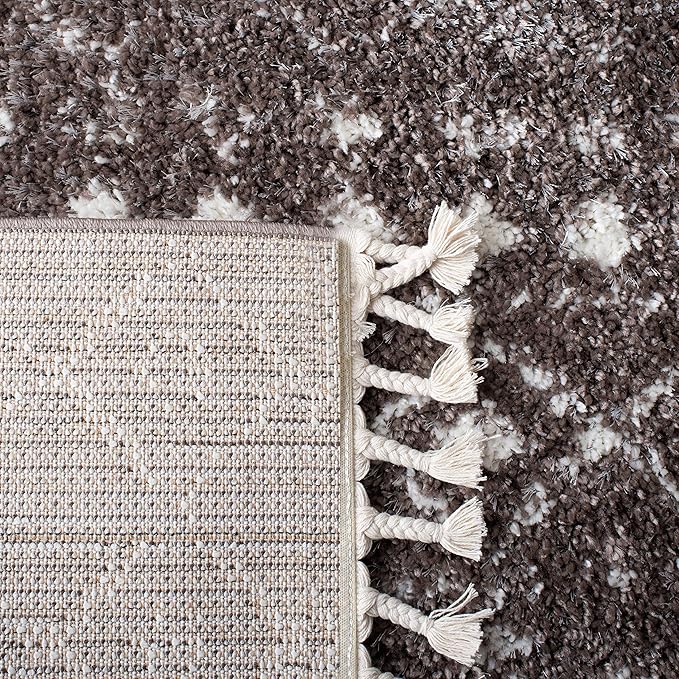 SAFAVIEH Berber Fringe Shag Collection 2'2" x 8' Brown / Ivory BFG516T Moroccan Non-Shedding Living Room Bedroom Dining Room Entryway Plush 1.2-inch Thick Runner Rug