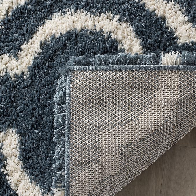 SAFAVIEH Hudson Shag Collection Runner Rug - 2'3" x 8', Slate Blue & Ivory, Moroccan Design, Non-Shedding & Easy Care, 2-inch Thick Ideal for High Traffic Areas in Living Room, Bedroom (SGH284L)