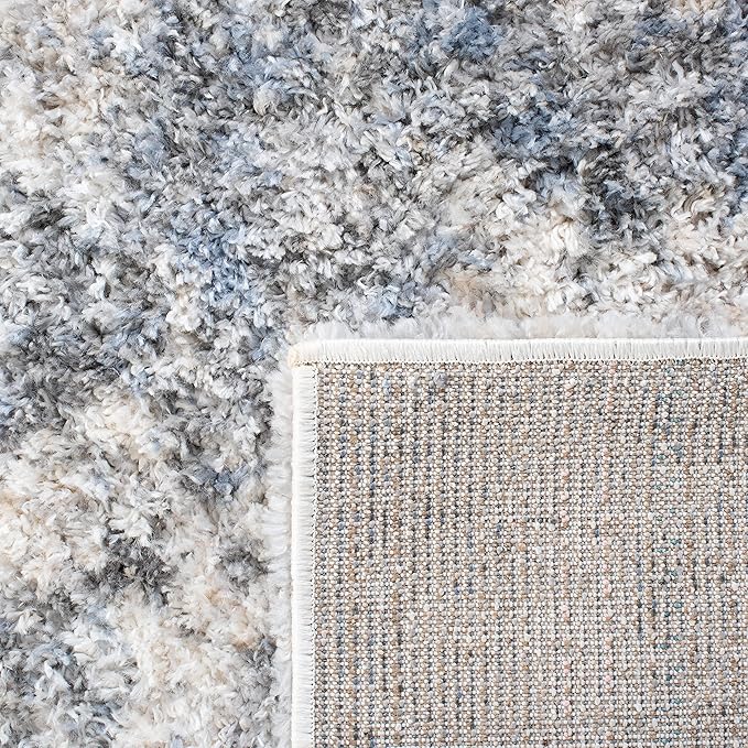 SAFAVIEH Berber Shag Collection Runner Rug - 2' x 6', Ivory & Grey, Modern Abstract Design, Non-Shedding & Easy Care, 1.2-inch Thick Ideal for High Traffic Areas in Living Room, Bedroom (BER274A)