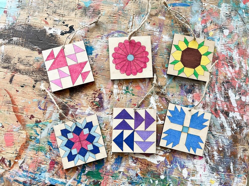 Unfinished Barn Quilt Square Wooden Sign, Country Decor Canvas Quilts Blocks (6 inches, Old Maids Puzzle)