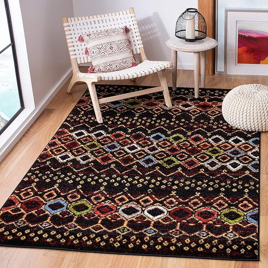 SAFAVIEH Amsterdam Collection Accent Rug - 4' x 6', Black & Multi, Moroccan Boho Design, Non-Shedding & Easy Care, Ideal for High Traffic Areas in Entryway, Living Room, Bedroom (AMS108P)