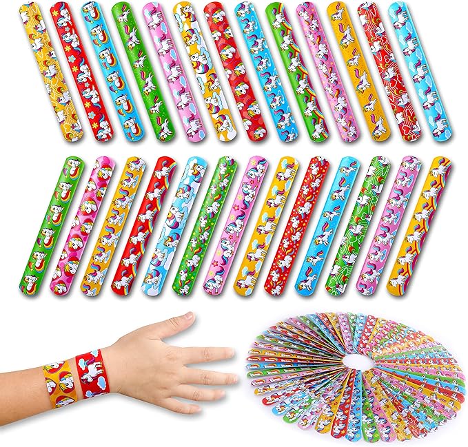 50-Piece Unicorn Slap Bracelets for Kids, Bulk Snap Wristbands, Bulk Toys Pinata Stuffers Party Favors for kids 8-12, Treasure Box Toys for classroom rewards, Classroom prizes, Birthday Party Favors