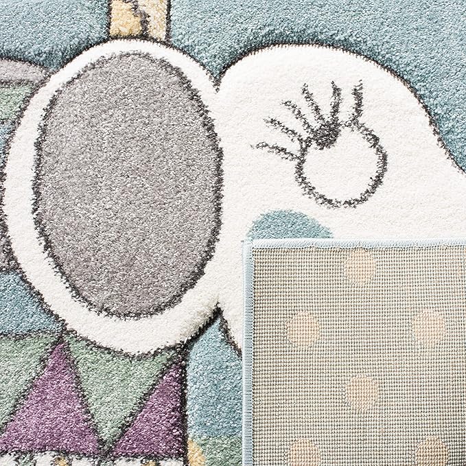 SAFAVIEH Carousel Kids Collection Runner Rug - 2' x 8', Ivory & Blue, Animal Design, Non-Shedding & Easy Care, Ideal for High Traffic Areas for Boys & Girls in Playroom, Nursery, Bedroom (CRK185A)