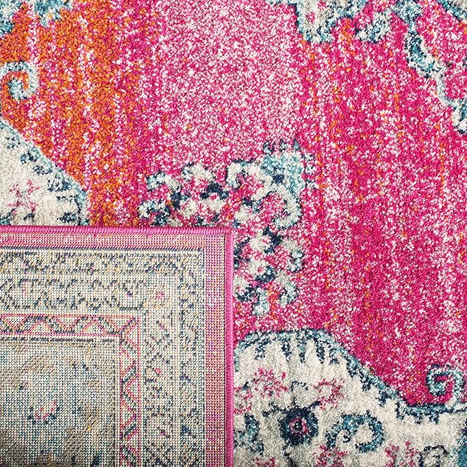 SAFAVIEH Evoke Collection 2'2" x 7' Fuchsia / Navy EVK250R Oriental Medallion Distressed Non-Shedding Living Room Entryway Foyer Hallway Bedroom Runner Rug