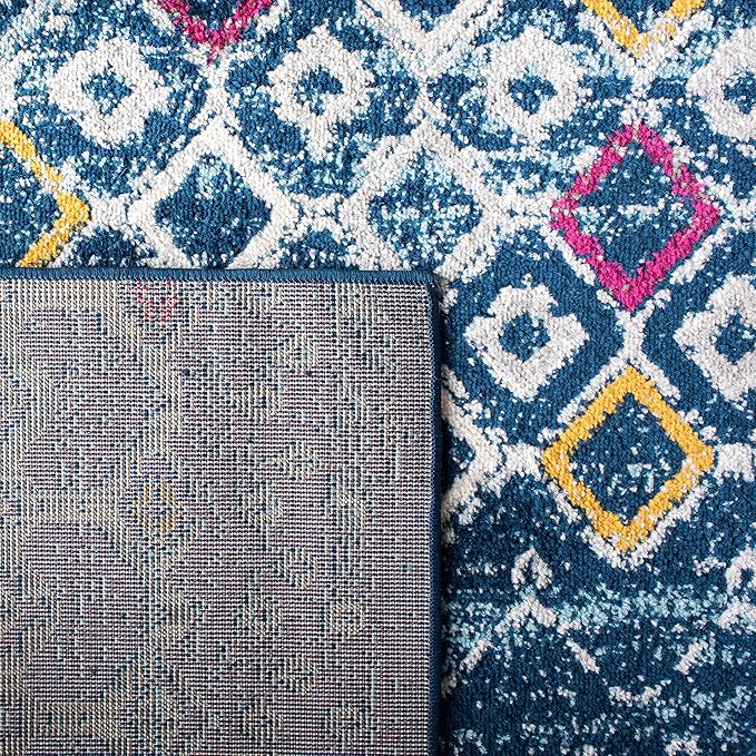 SAFAVIEH Amsterdam Collection Runner Rug - 2'3" x 14', Navy & Turquoise, Moroccan Boho Design, Non-Shedding & Easy Care, Ideal for High Traffic Areas in Living Room, Bedroom (AMS108M)