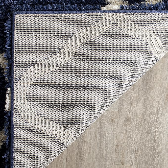 SAFAVIEH Hudson Shag Collection Runner Rug - 2'3" x 12', Navy & Ivory, Moroccan Trellis Design, Non-Shedding & Easy Care, 2-inch Thick Ideal for High Traffic Areas in Living Room, Bedroom (SGH283C)