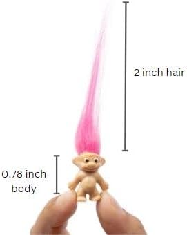 10 PCS Long-haired Lucky Mini Troll Dolls, Assorted Hair Colors, 0.78" Bodies, 2" Hair. Cake Toppers, Action Figures, School Project, Arts and Crafts, Party Favors