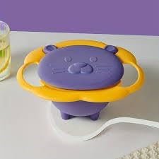BPA Free Anti Spill 360 Rotate Gyro Bowl for Babies, Universal Kids Feeding Tableware (Yellow/Purple), Small