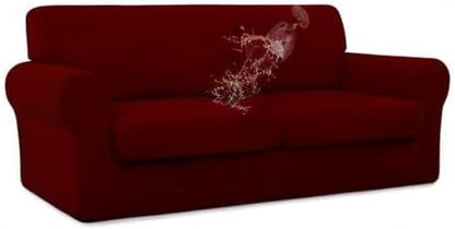 Easy-Going 100% Dual Waterproof Oversized Loveseat Cover Stretch Soft Couch Cover for Dogs, Sofa Slipcover for 2 Separate Cushion Couch Leakproof Furniture Protector for Kids, Pets Wine