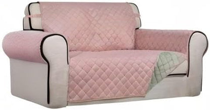 PureFit Reversible Quilted Sofa Cover, Water Resistant Slipcover Furniture Protector, Washable Couch Cover with Non Slip and Elastic Straps for Kids, Dogs, Pets (Loveseat, Pink/Beige)