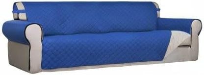 PureFit Reversible Quilted Sofa Cover, Water Resistant Slipcover Furniture Protector, Washable Couch Cover with Non Slip and Elastic Straps for Kids, Dogs, Pets (XX Large, Classic Blue/Ivory)