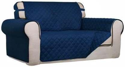 PureFit Reversible Quilted Sofa Cover, Water Resistant Medium Slipcover Furniture Protector, Washable Couch Cover with Non Slip Foam and Elastic Straps for Kids, Pets (Loveseat, Navy/Navy)