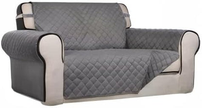 PureFit Reversible Quilted Sofa Cover, Water Resistant Medium Slipcover Furniture Protector, Washable Couch Cover with Non Slip Foam and Elastic Straps for Kids, Dogs, Pets (Loveseat, Gray/Gray)