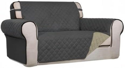 PureFit Reversible Quilted Sofa Cover, Water Resistant Slipcover Furniture Protector, Washable Couch Cover with Non Slip and Elastic Straps for Kids, Dogs, Pets (Loveseat, Dark Gray/Beige)
