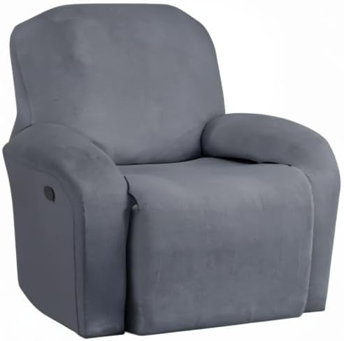 Jin Le 4 Pieces Recliner Cover Stretch Recliner Chair Cover 1 Seater Recliner Couch Covers Sofa Covers Stretch Soft Furniture Protector with Elastic Bottom and Ties for Kids Pet(Recliner, Light Gray)