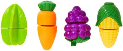 Hey! Play! 46-Piece Play Food Set - Includes 35 Cutting Play Food Toys, Grocery Basket, 3 Cutting Boards, 3 Knives, and 4 Dishes - for Ages 3 and Up, Orange (80-PP170010)