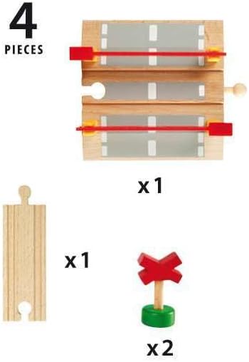 BRIO World 33388-4 Piece Railway Crossing Set | Fun and Interactive Wooden Train Accessory for Kids | Enhances Creativity and Motor Skills | FSC-Certified Eco-friendly Toy for Ages 3 and Up