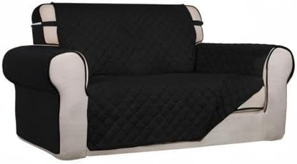 PureFit Reversible Quilted Sofa Cover, Water Resistant Slipcover Furniture Protector, Washable Couch Cover with Non Slip and Elastic Straps for Kids, Pets (Loveseat, Black/Black)