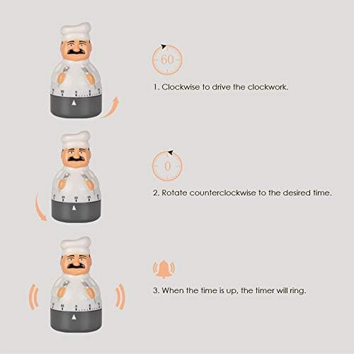 Jayron Kitchen Timer Cooking Timer 60 Minutes Countdown Timer Mechanical Timer Chef Shaped Alarm Clock,Suit for Children and Elderly,used for Cooking Baking Facial Mask