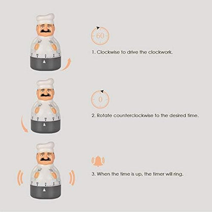 Jayron Kitchen Timer Cooking Timer 60 Minutes Countdown Timer Mechanical Timer Chef Shaped Alarm Clock,Suit for Children and Elderly,used for Cooking Baking Facial Mask