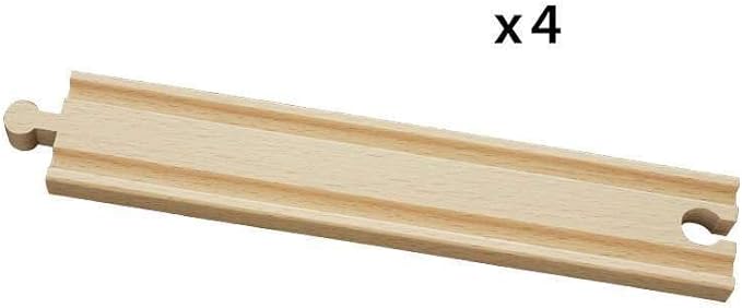 BRIO World 33341-4 Piece Long Straight Wooden Train Tracks | Expandable & Compatible Railway Set | Engineered for Kids Ages 3 and Up | FSC Certified Materials