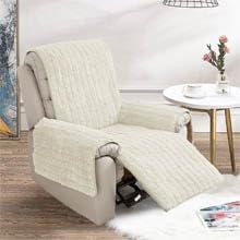RBSC Home Plush Recliner Slipcover 38 Inches Ivory Chair Covers Artificial Wool Lazy Boy Cover Soft Warm Cover for Recliner Chairs and Furniture Soft Warm