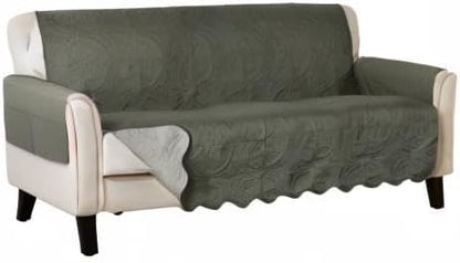 Great Bay Home Medallion Stitched Solid Furniture Protector Stain Resistant Durable Furniture Protector Elenor Collection (Sofa, Sage Green/Light Gray)