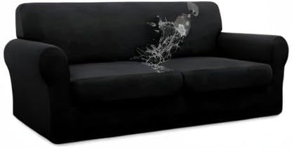 Easy-Going 100% Dual Waterproof Oversized Loveseat Cover Stretch Soft Couch Cover for Dogs, Sofa Slipcover for 2 Separate Cushion Couch Leakproof Furniture Protector for Kids, Pets Black
