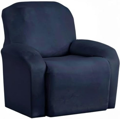 Jin Le 4 Pieces Recliner Cover Stretch Recliner Chair Cover 1 Seater Recliner Couch Covers Sofa Covers Stretch Soft Furniture Protector with Elastic Bottom and Ties for Kids Pet(Recliner, Navy)