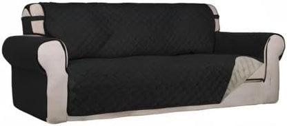 PureFit Reversible Quilted Sofa Cover, Water Resistant Slipcover Furniture Protector, Washable Couch Cover with Non Slip and Elastic Straps for Kids, Dogs, Pets (Sofa, Black/Beige)