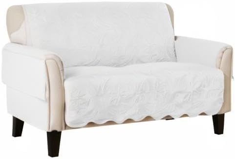 Great Bay Home Medallion Stitched Solid Furniture Protector Stain Resistant Durable Furniture Protector Elenor Collection (Loveseat, White/Sand)