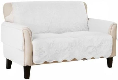 Great Bay Home Medallion Stitched Solid Furniture Protector Stain Resistant Durable Furniture Protector Elenor Collection (Loveseat, White/Sand)
