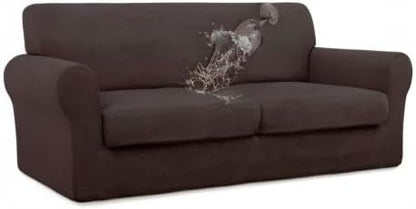 Easy-Going 100% Dual Waterproof Oversized Loveseat Cover Stretch Soft Couch Cover for Dogs, Sofa Slipcover for 2 Separate Cushion Couch Leakproof Furniture Protector for Kids, Pets Chocolate