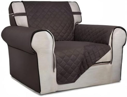 PureFit Reversible Quilted Sofa Cover, Water Resistant Slipcover Furniture Protector, Washable Couch Cover with Non Slip and Elastic Straps for Kids, Pets (Chair, Chocolate/Chocolate)