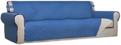 PureFit Reversible Quilted Sofa Cover, Water Resistant Slipcover Furniture Protector, Washable Couch Cover with Non Slip and Elastic Straps for Kids, Dogs, Pets (XX Large, Blue/Ivory)