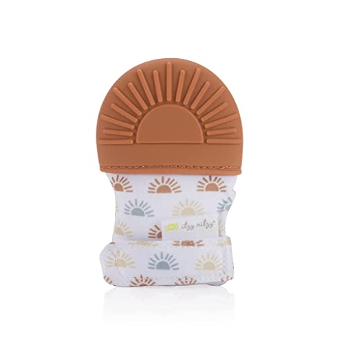 Itzy Ritzy Silicone Teething Mitt – Soothing Infant Teething Mitten with Adjustable Strap, Crinkle Sound and Textured Silicone to Soothe Sore and Swollen Gums, Terracotta Sun (MITT8491)