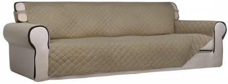 PureFit Reversible Quilted Sofa Cover, Water Resistant Slipcover Furniture Protector, Washable Couch Cover with Non Slip and Elastic Straps for Kids, Dogs, Pets (XX Large, Beige/Beige)