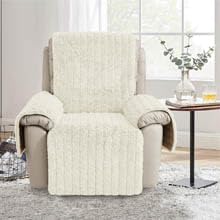 RBSC Home Plush Recliner Slipcover 38 Inches Ivory Chair Covers Artificial Wool Lazy Boy Cover Soft Warm Cover for Recliner Chairs and Furniture Soft Warm