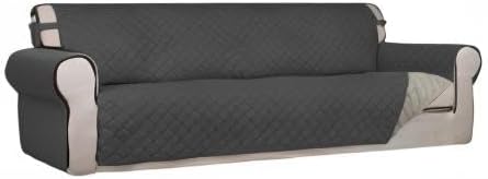 PureFit Reversible Quilted Sofa Cover, Water Resistant Slipcover Furniture Protector, Washable Couch Cover with Non Slip and Elastic Straps for Kids, Dogs, Pets (XX Large, Dark Gray/Beige)