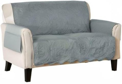 Medallion Stitched Solid Furniture Protector Stain Resistant Durable Furniture Protector Elenor Collection (Loveseat, Mirage Gray/Flax)