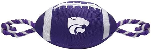 Pets First NCAA Kansas State Wildcats Nylon Football Dog Toy, Tough Quality Nylon Materials, Strong Pull Ropes, Inner Squeaker, Collegiate Team Color