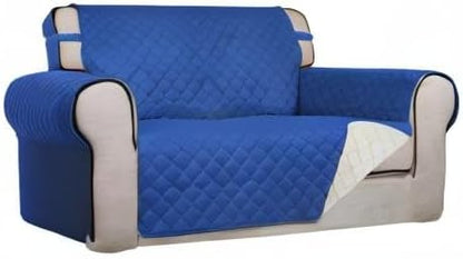 PureFit Reversible Quilted Sofa Cover, Water Resistant Slipcover Furniture Protector, Washable Couch Cover with Non Slip and Elastic Straps for Kids, Pets (Loveseat, Classic Blue/Ivory)