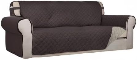 PureFit Reversible Quilted Sofa Cover, Water Resistant Slipcover Furniture Protector, Washable Couch Cover with Non Slip and Elastic Straps for Kids, Dogs, Pets (Oversized Sofa, Chocolate/Beige)