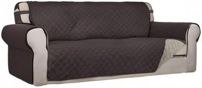 PureFit Reversible Quilted Sofa Cover, Water Resistant Slipcover Furniture Protector, Washable Couch Cover with Non Slip and Elastic Straps for Kids, Dogs, Pets (Oversized Sofa, Chocolate/Beige)
