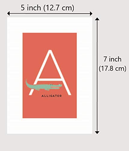 English Alphabets Flash Cards and Art Wall Cards - Set of 26 (5" x 7") Animal Alphabet Cards for Nursery Decor, Gifts, Kids Room, Classroom, by Kindred Sol Collective