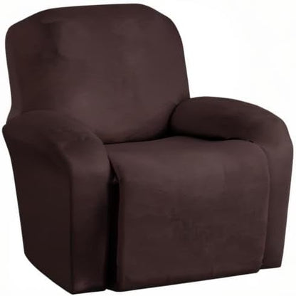Jin Le 4 Pieces Recliner Cover Stretch Recliner Chair Cover 1 Seater Recliner Couch Covers Sofa Covers Stretch Soft Furniture Protector with Elastic Bottom and Ties for Kids Pet(Recliner, Brown)